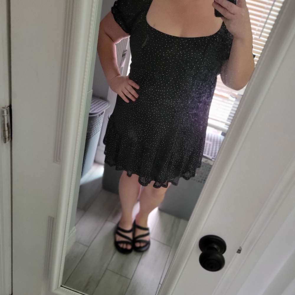 NWT MIDNIGHT DOLL BLACK & GOLD GLITTERY VELVET DRESS XL
